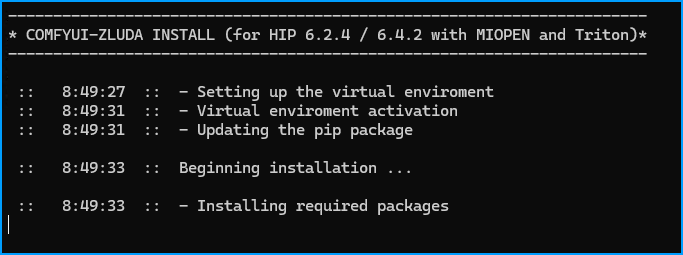 ComfyUI Zluda Installer Running