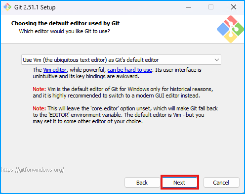 Git Default Editor Selection