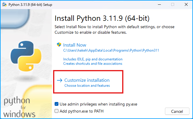 Python Customize Installation