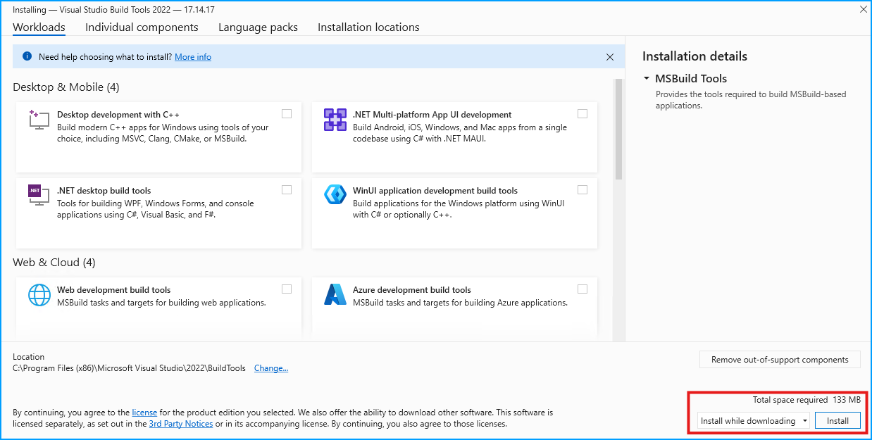 Visual Studio Build Tools Install