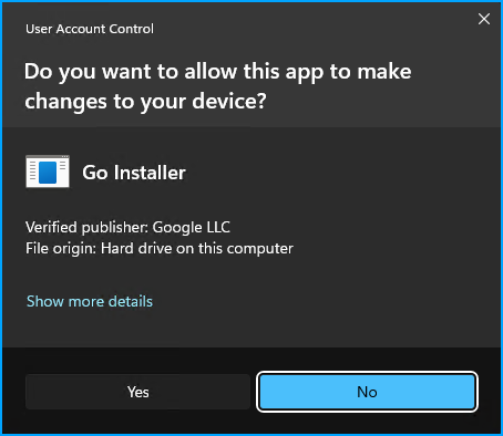 Go Installer UAC Warning