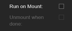 PBS Sync Job Advanced options showing Run on Mount and Unmount when done checkboxes both unchecked