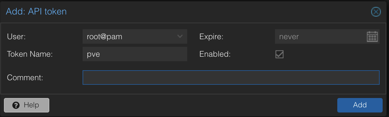 PBS Add API token dialog