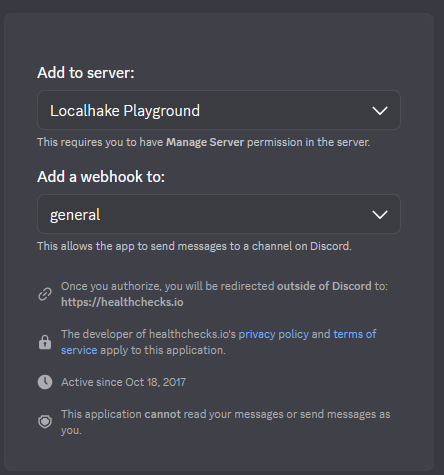 Discord OAuth authorization for Healthchecks.io with server and channel selection