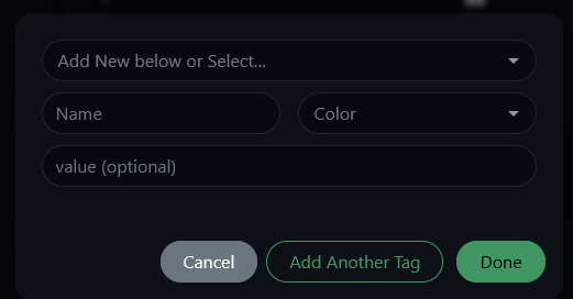 Uptime Kuma tag creation form with name color and value fields