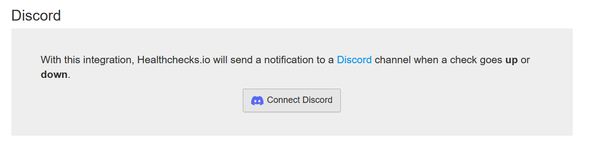 Healthchecks.io Discord integration with Connect Discord OAuth button