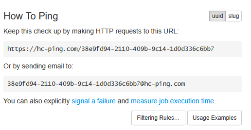 Healthchecks.io How To Ping showing the unique ping URL for the check
